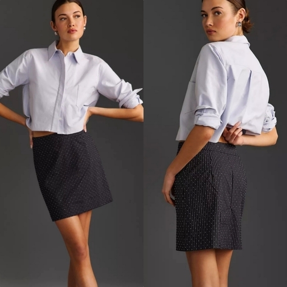 Anthropologie Essentiel Antwerp Faskia Mini Skirt in Navy Pinstripe Sz 12 NWT - Picture 1 of 14